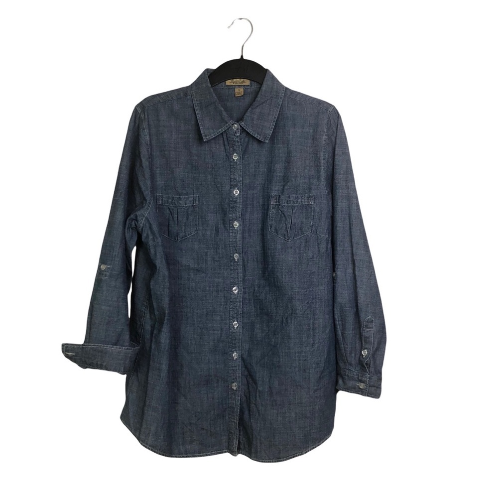 Peck & Peck Weekend Button Front Shirt 100% Cotton Collared Sz 16 Western Blue